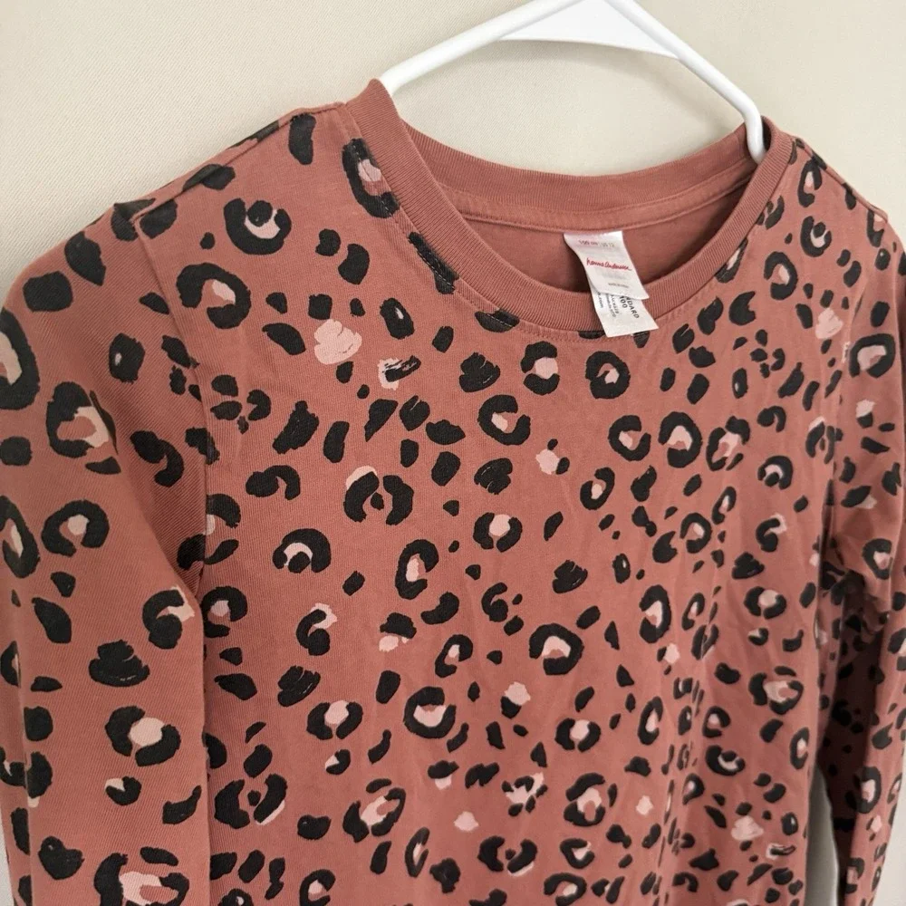 Hanna Anderson Girls 12/150 cm Leopard Print Long Sleeve T-Shirt Dress Crewneck